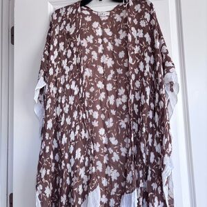 Altar'd State Brown and White Floral Open-Front Kimono